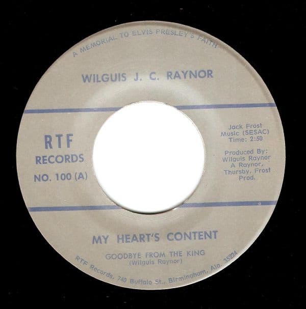 WILGUIS J. C. RAYNOR My Heart's Content Vinyl Record 7 Inch US RTF 1977