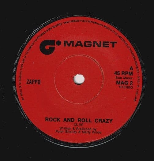 ZAPPO Rock And Roll Crazy Vinyl Record 7 Inch Magnet 1973