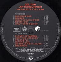 ZZ TOP Afterburner Vinyl Record LP Warner Bros. 1985.