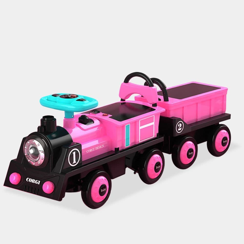 Pink Kids Toy Ride-on Train with Two Carriages Ride On Train