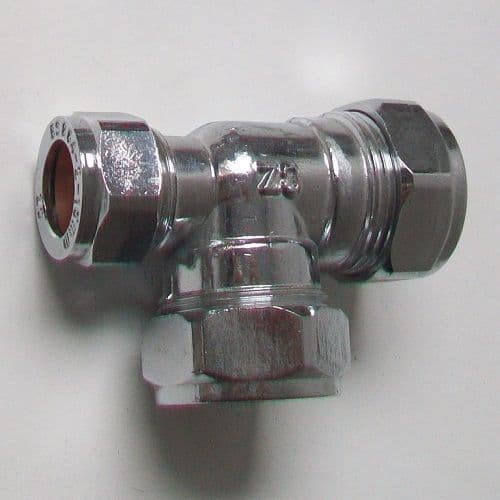 22mm x 22mm x 15mm Chrome Compression Tee