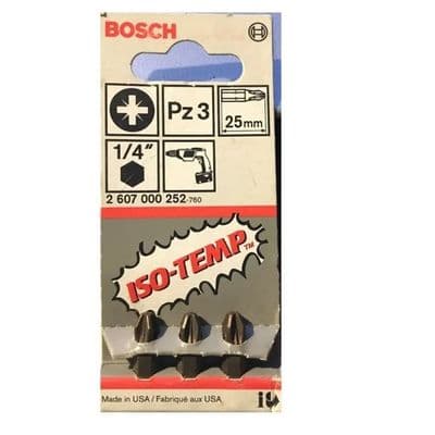 Bosch Iso-Temp PZ3 Pozi 3 Screwdriver Bit Set 1/4 - 66005441