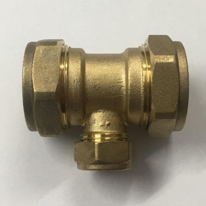Brass Reduced Branch Compression Tee 28mm x 28mm x 15mm - 24502223