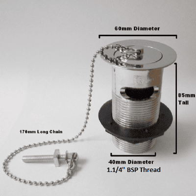 Chrome Basin Waste with Metal Plug & Chain Slotted