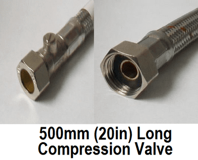 Flexible Toilet Inlet Connector 15mm Isolating Valve 500mm - 54000584