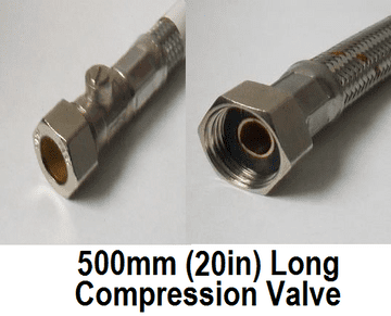 Flexible Toilet Inlet Connector 15mm Isolating Valve 500mm - 54000584
