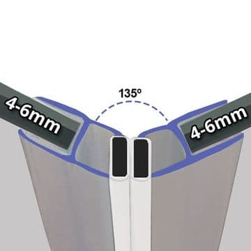 Magnetic Shower Door Seals 4-6mm Glass 135 Angle - Pair - 06001264