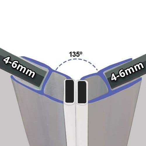 Magnetic Shower Door Seals 4-6mm Glass 135 Angle - Pair - 06001264