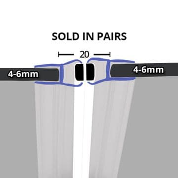 Magnetic Shower Door Seals 4-6mm Glass 180 Angle - Pair - 06000120