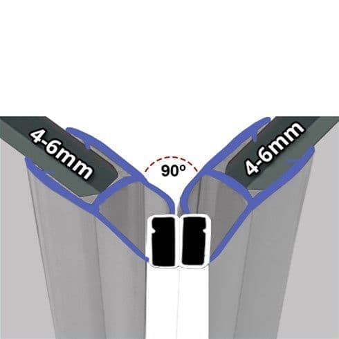 Magnetic Shower Door Seals 4-6mm Glass 90 Angle - Pair - 06001266