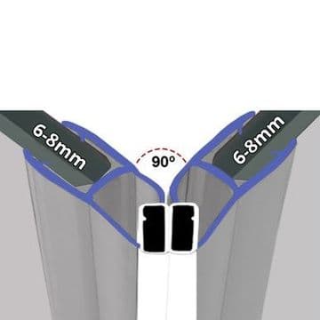 Magnetic Shower Door Seals 6-8mm Glass 90 Angle - Pair - 06001268