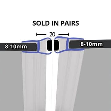 Magnetic Shower Door Seals 8-10mm Glass 180 Angle - Pair - 06001267