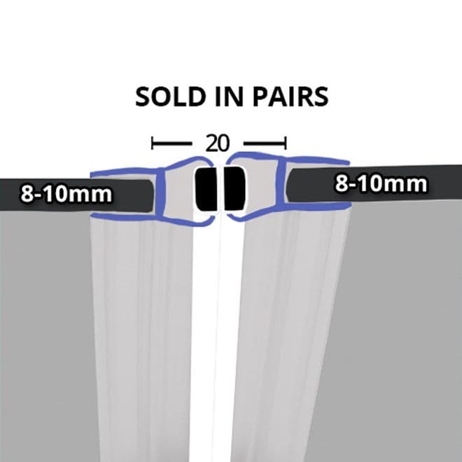 Magnetic Shower Door Seals 8-10mm Glass 180 Angle - Pair - 06001267