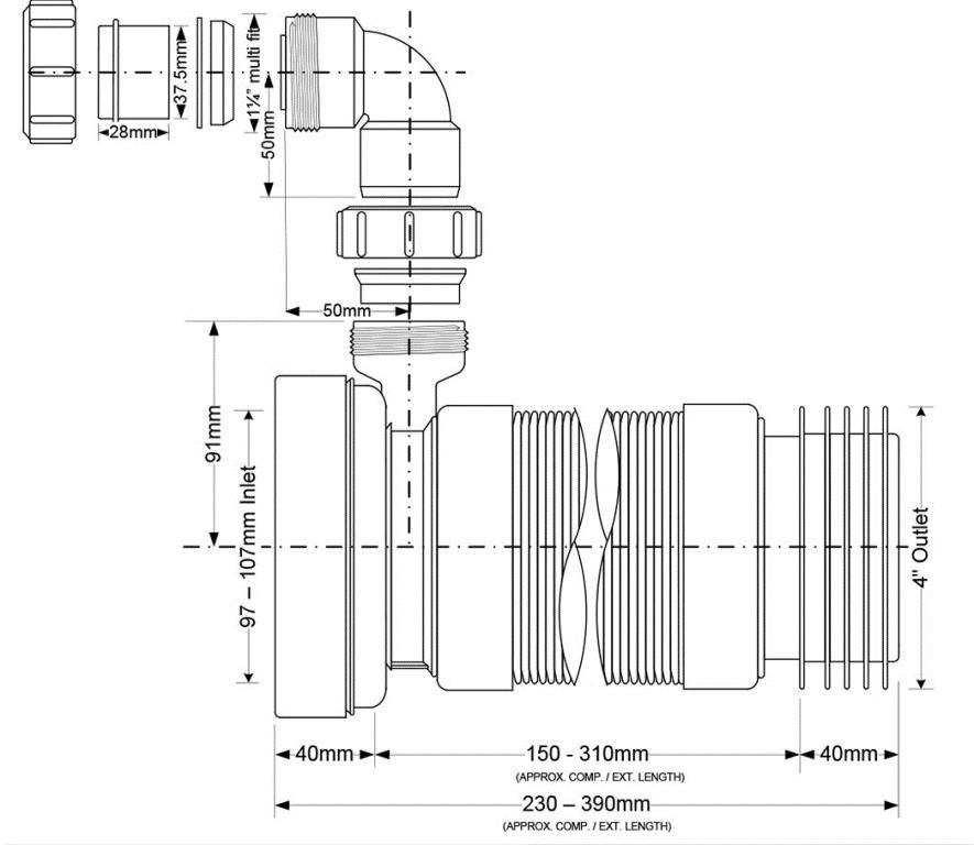 McAlpine 280mm Flexible WC Pan Connector with Boss