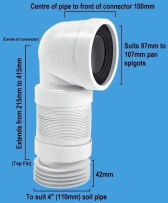 McAlpine Bent Long 415mm Flexible Toilet WC Pan Connector - 40005032