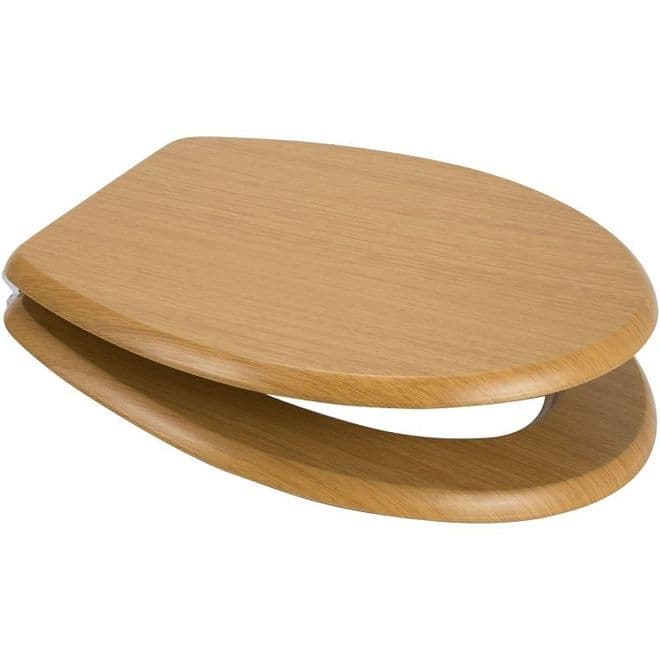Oak Wood Effect MDF Top Fix Soft Close Toilet Seat - 04000314