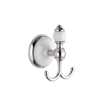 Ornate Chrome and White Double Robe Hook - 01000004