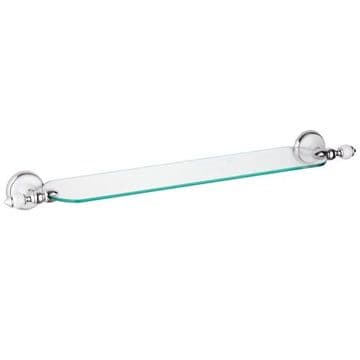 Ornate Chrome and White Glass Wall Shelf - 01000009