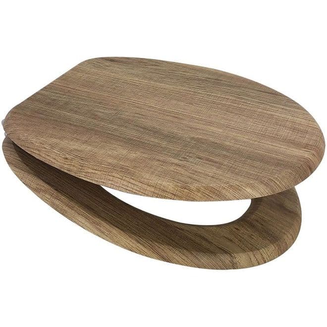 Rustic Oak Wood Effect MDF Toilet Seat - CP Hinges - 04000306