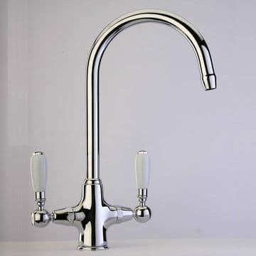 Swan Chrome / White Monobloc Kitchen Sink Tap - 584K4022