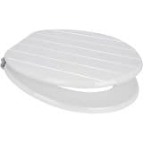 White Grooved MDF Wood Toilet Seat Chrome Hinge - 02000013