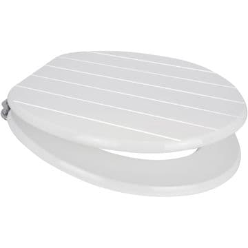 White Grooved MDF Wood Toilet Seat Chrome Hinge - 02000013