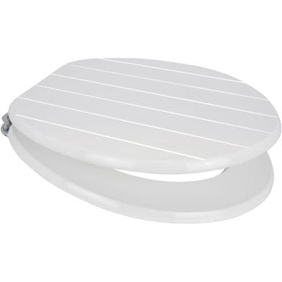 White Grooved MDF Wood Toilet Seat Chrome Hinge - 02000013