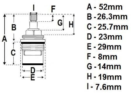 Short 20 Spline Ceramic Disc Bath Tap Cartridges