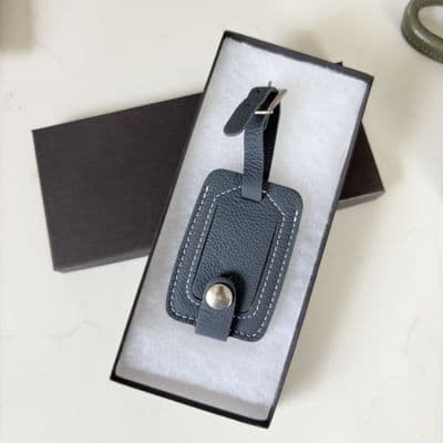 Blue Leather Luggage Tag