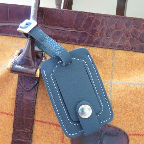 Blue Luxury Leather Luggage Tag < Travel Accessories | PLUM & IVORY LTD