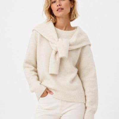 Cream Melange Jumper & Matching Scarf Set