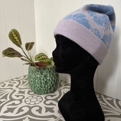 Floral Cashmere Beanie Blue