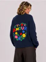 Floral Embroidered Navy Blue Jumper < Fashion Accessories I Plum & Ivory Ltd