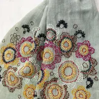 Hand Embroidered Linen Scarf < Fashion Accessories I PLUM & IVORY LTD