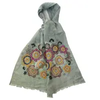 Hand Embroidered Linen Scarf < Fashion Accessories I PLUM & IVORY LTD
