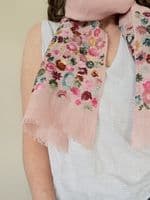 Hand Embroidered Linen Scarf < Fashion Accessories I PLUM & IVORY LTD