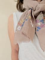 Hand Embroidered Linen Scarf < Fashion Accessories I PLUM & IVORY LTD