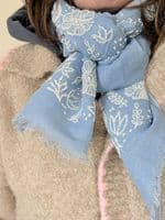 Hand Embroidered Linen Scarf < Fashion Accessories I PLUM & IVORY LTD