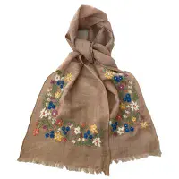 Hand Embroidered Linen Scarf < Fashion Accessories I PLUM & IVORY LTD