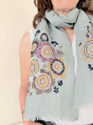 Hand Embroidered Linen Scarf