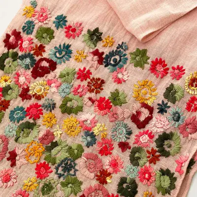 Hand Embroidered Linen Scarf
