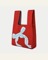 Knitted Red Bag with Blue Bow < Fashion Accessories I Plum & Ivory Ltd