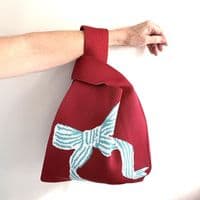 Knitted Red Bag with Blue Bow < Fashion Accessories I Plum & Ivory Ltd