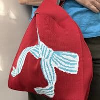 Knitted Red Bag with Blue Bow < Fashion Accessories I Plum & Ivory Ltd