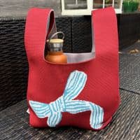 Knitted Red Bag with Blue Bow < Fashion Accessories I Plum & Ivory Ltd