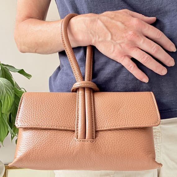 Leather Loop Handle Clutch Bags < Fashion Accessories I Plum & Ivory Ltd