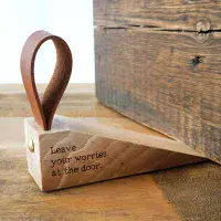 Leave Your Worries At The Door Wooden Door Stop < Gorgeous Gifts I Plum & Ivory Ltd