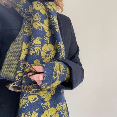 Women's Floral Cashmere Scarf Navy Green