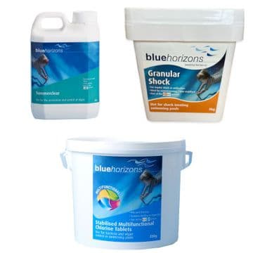 Blue Horizons Spring Opening Package - Algicide, Shock Granules and Chlorine Tablets