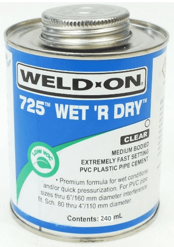 Weld-On 725 Wet R Dry Solvent Cement - 240ml for Swimming Pool Pipework